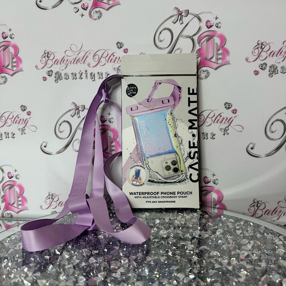 Case-Mate Waterproof Phone Pouch with Purple Strap holographic shiny sparkly 💫
